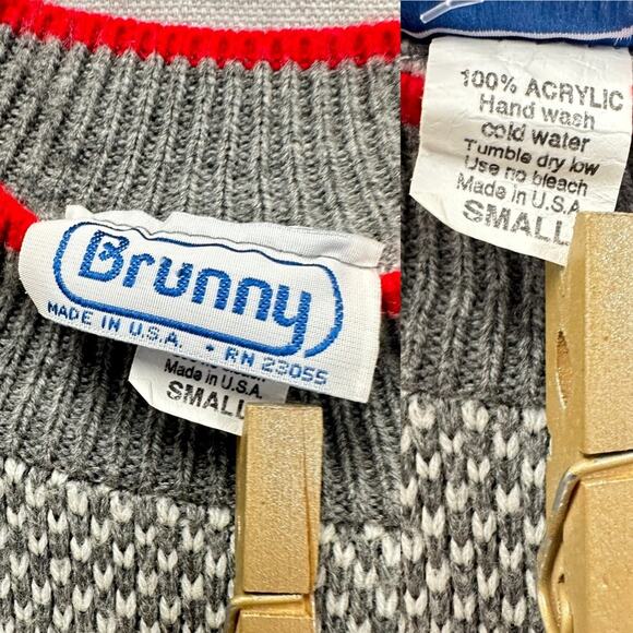 Vintage 80s Brunny Nordic fair isle tight knit mock neck sweater Size Small - Picture 3 of 16